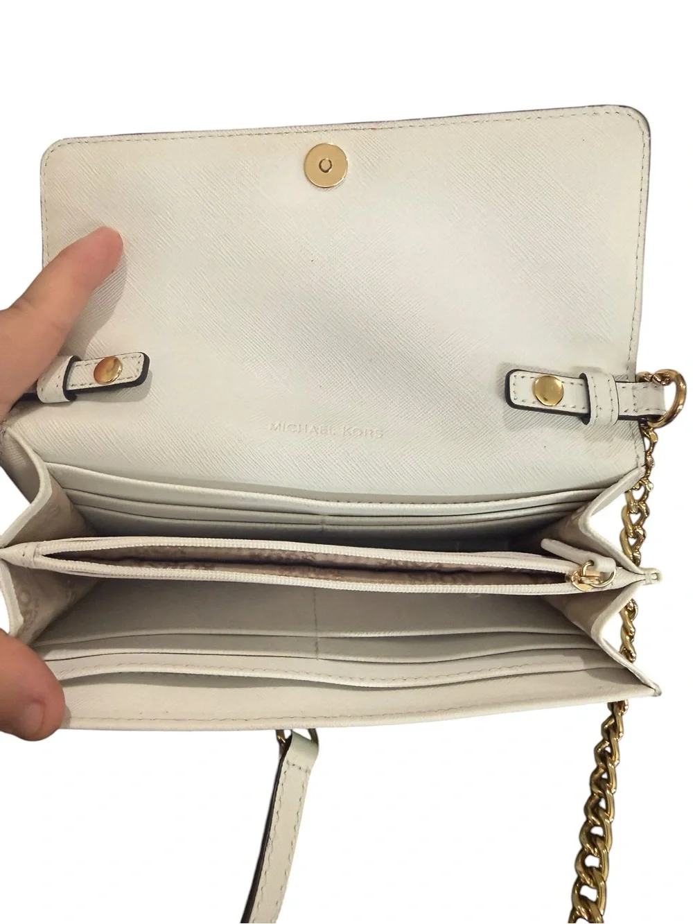 Michael Kors Ivory Crossbody Wallet with Gold Chain